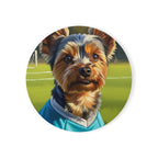 Yorkshire Terrier Oil Painting Soccer Coaster | Yorkie Gift for Dog Lovers | Football Pet Portrait Decor | Sports Fan Art Idea