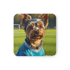 Yorkshire Terrier Oil Painting Soccer Coaster | Yorkie Gift for Dog Lovers | Football Pet Portrait Decor | Sports Fan Art Idea