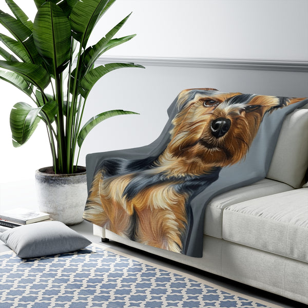 Yorkshire Terrier Oil Portrait Regal Throw Blanket | Premium Dog Prints | Tritan — Lifestyle View