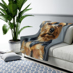 Yorkshire Terrier Oil Portrait sherpa blanket by Tritan, on sofa