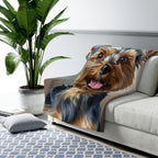 Yorkshire Terrier Oil Portrait sherpa blanket by Tritan, on sofa