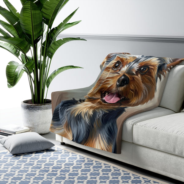 Yorkshire Terrier Oil Portrait Throw Blanket | Premium Dog Prints | Tritan — Lifestyle View