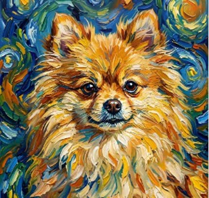 An impressionist-style Pomeranian portrait